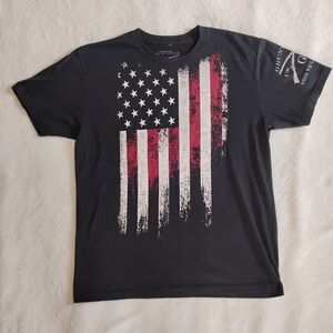 Grunt Style Black Tee with Distressed American Flag